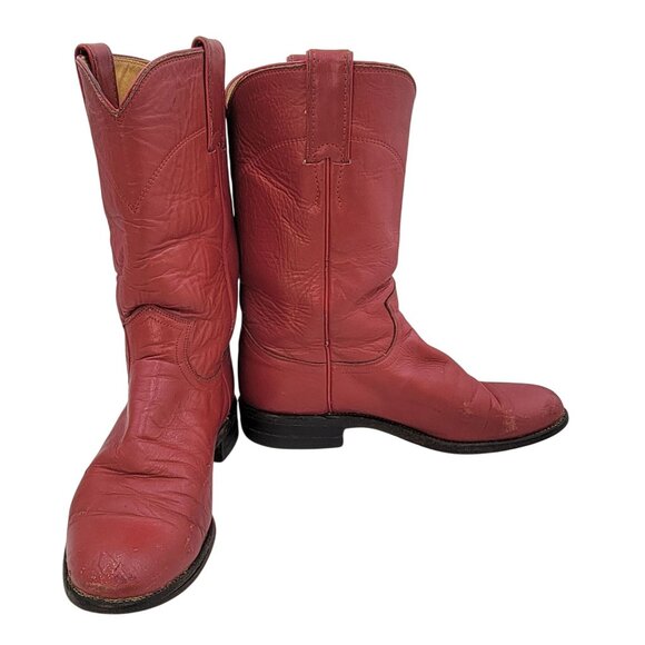 Vintage Justin Ropers Boots Red Leather Western Cowboy Womens Size 7R - Picture 1 of 11